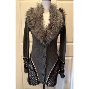 Sleeping on Snow Anthropologie Wool Blend Cardigan Sweater Womens S Faux Fur